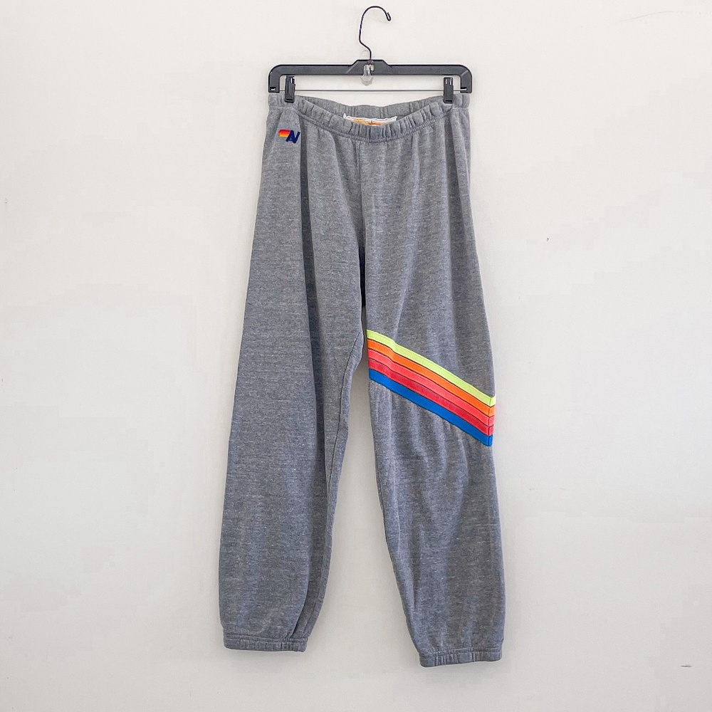 Aviator Nation Gray Track Pants with Rainbow Stripes - Picture 3 of 7